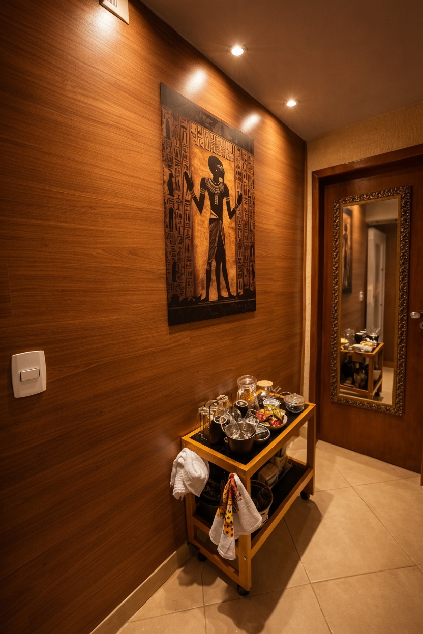 Corredor com decoração egípcia exclusiva - Spa Egípcio Rio de Janeiro