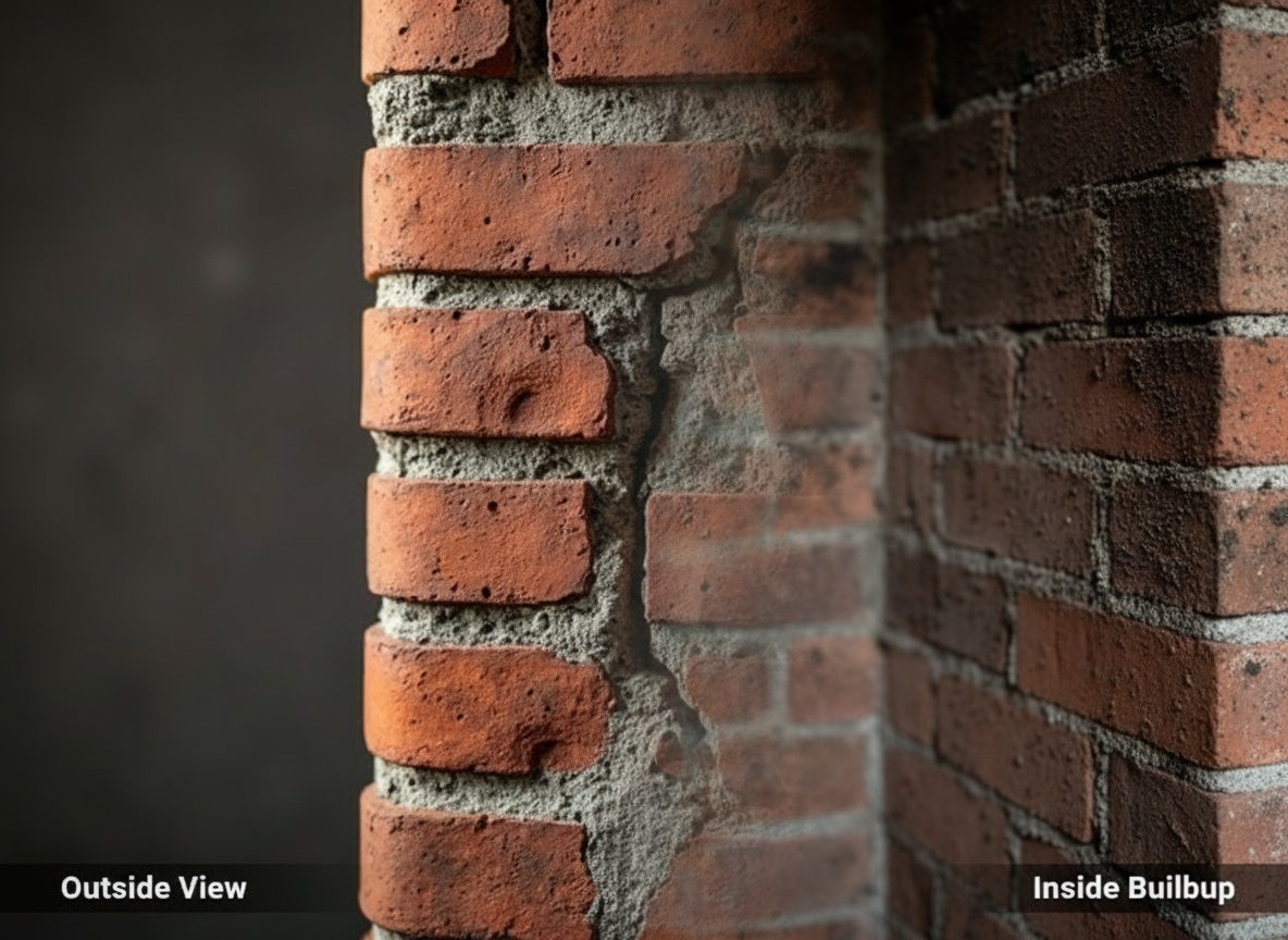 Outside vs inside chimney view showing creosote buildup