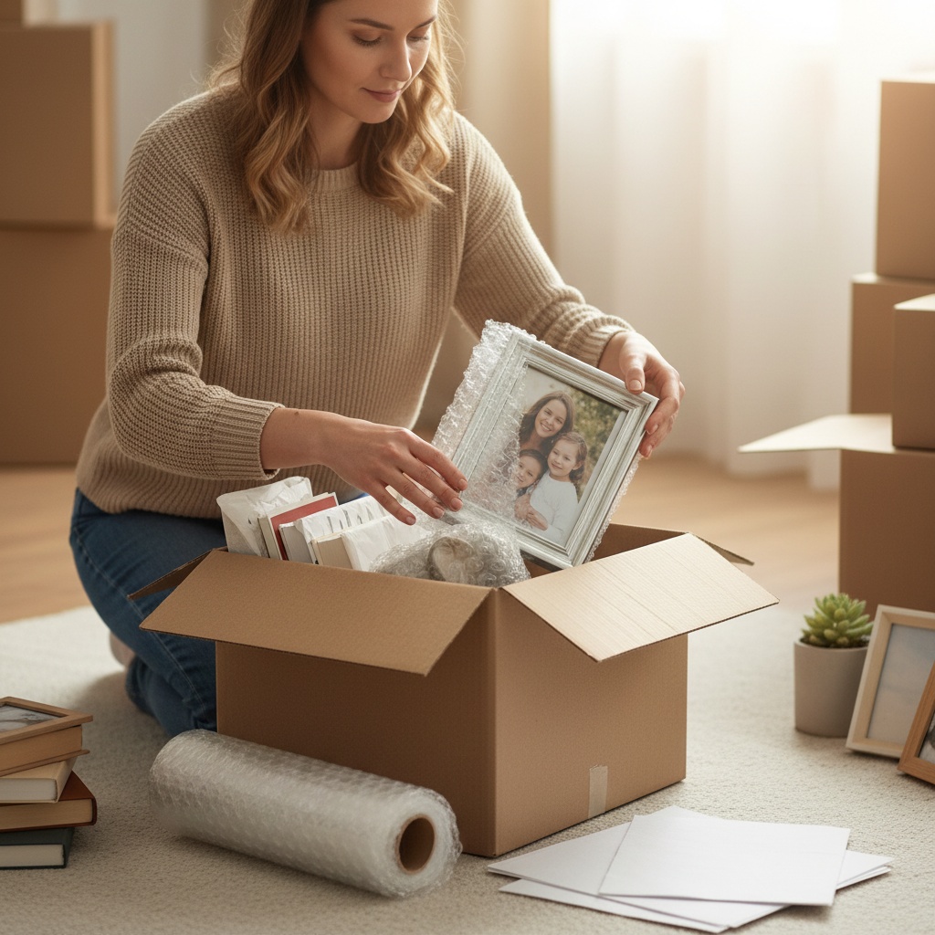 Smart home staging service for senior home sale in Milwaukee — packing and labeling personal items before real estate listing