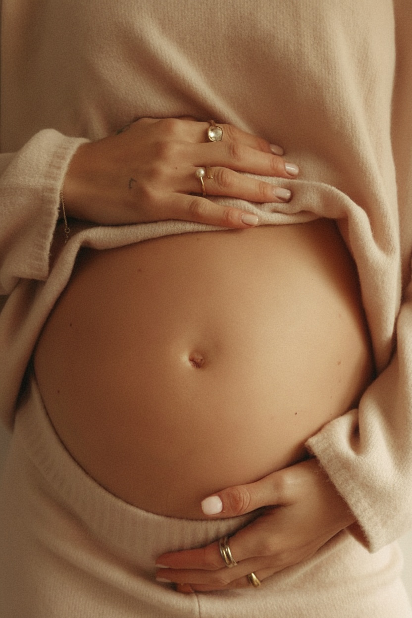 Moment tendre en famille pendant le post-partum dans un salon chaleureux