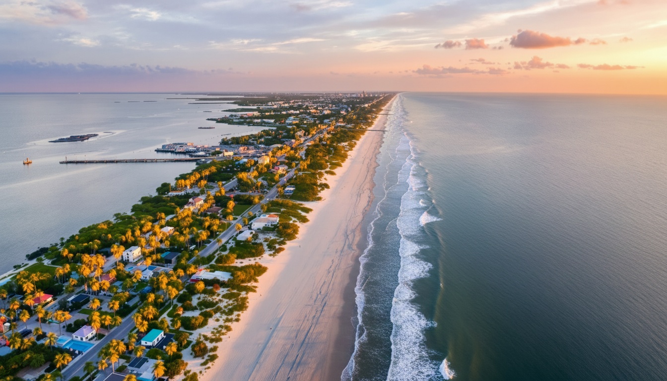 Melbourne Florida coastline and Indian River Lagoon at golden hour