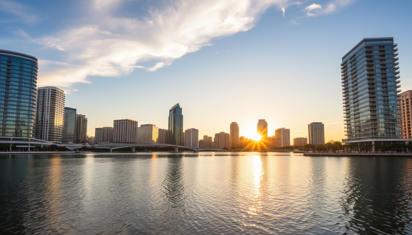 Tampa Florida skyline at golden hour