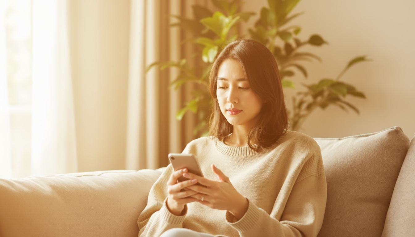 スマホでアクセサリーを選ぶ産後ママ