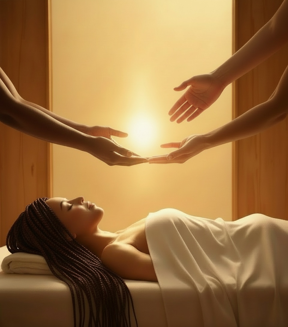 Reiki energy healing session with gentle hands