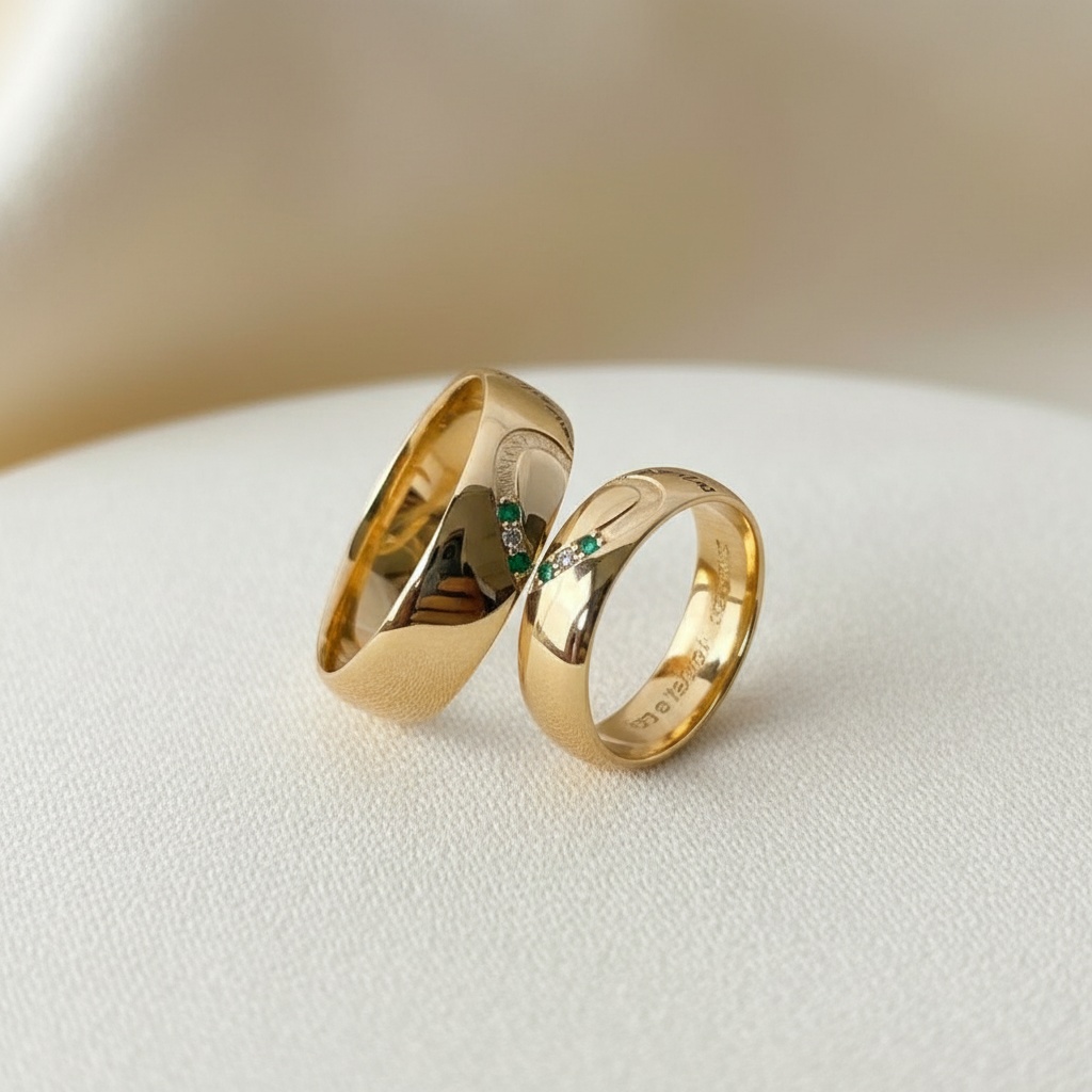 Aros Matrimonio Oro Amarillo con Esmeraldas