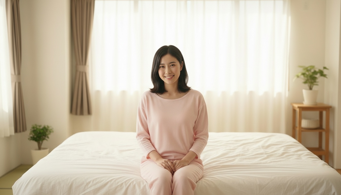 ナイトブラを着用してくつろぐ産後ママ