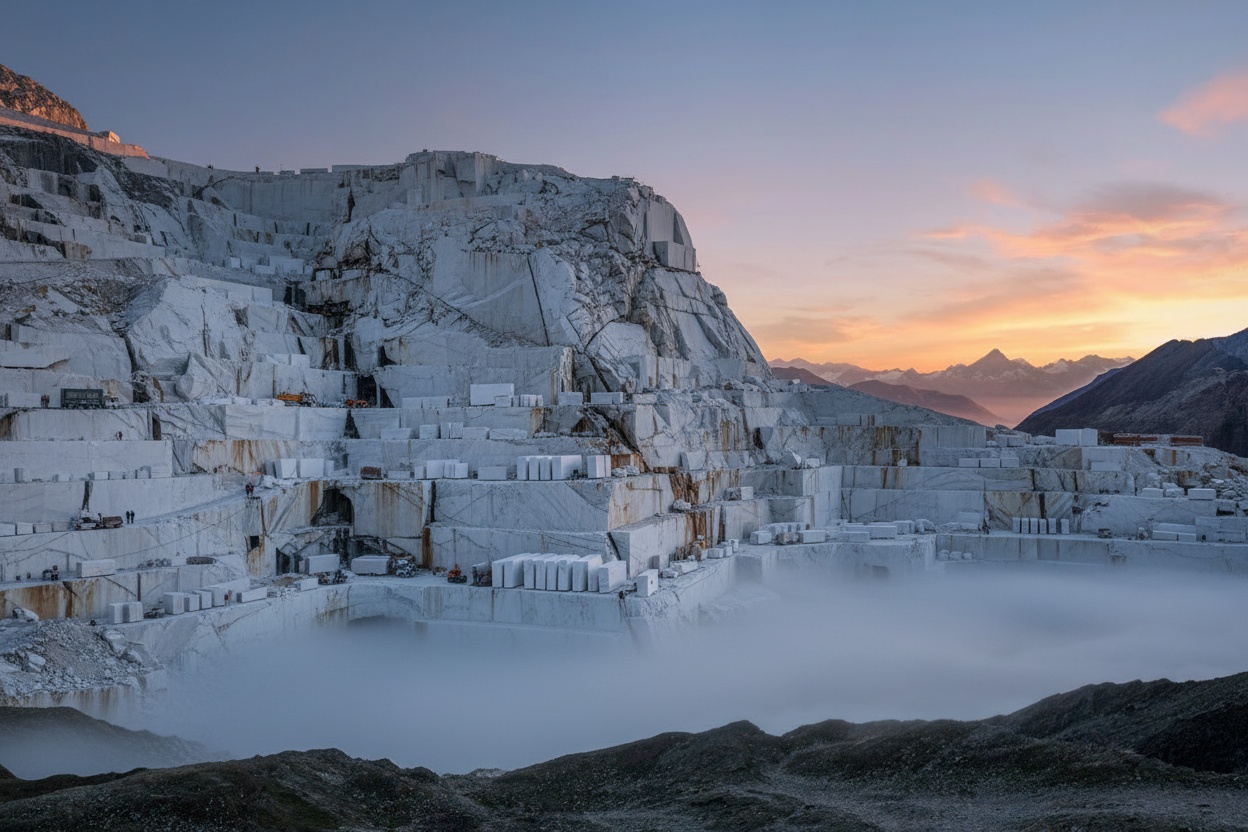 Dramatic natural stone mountain quarry landscape