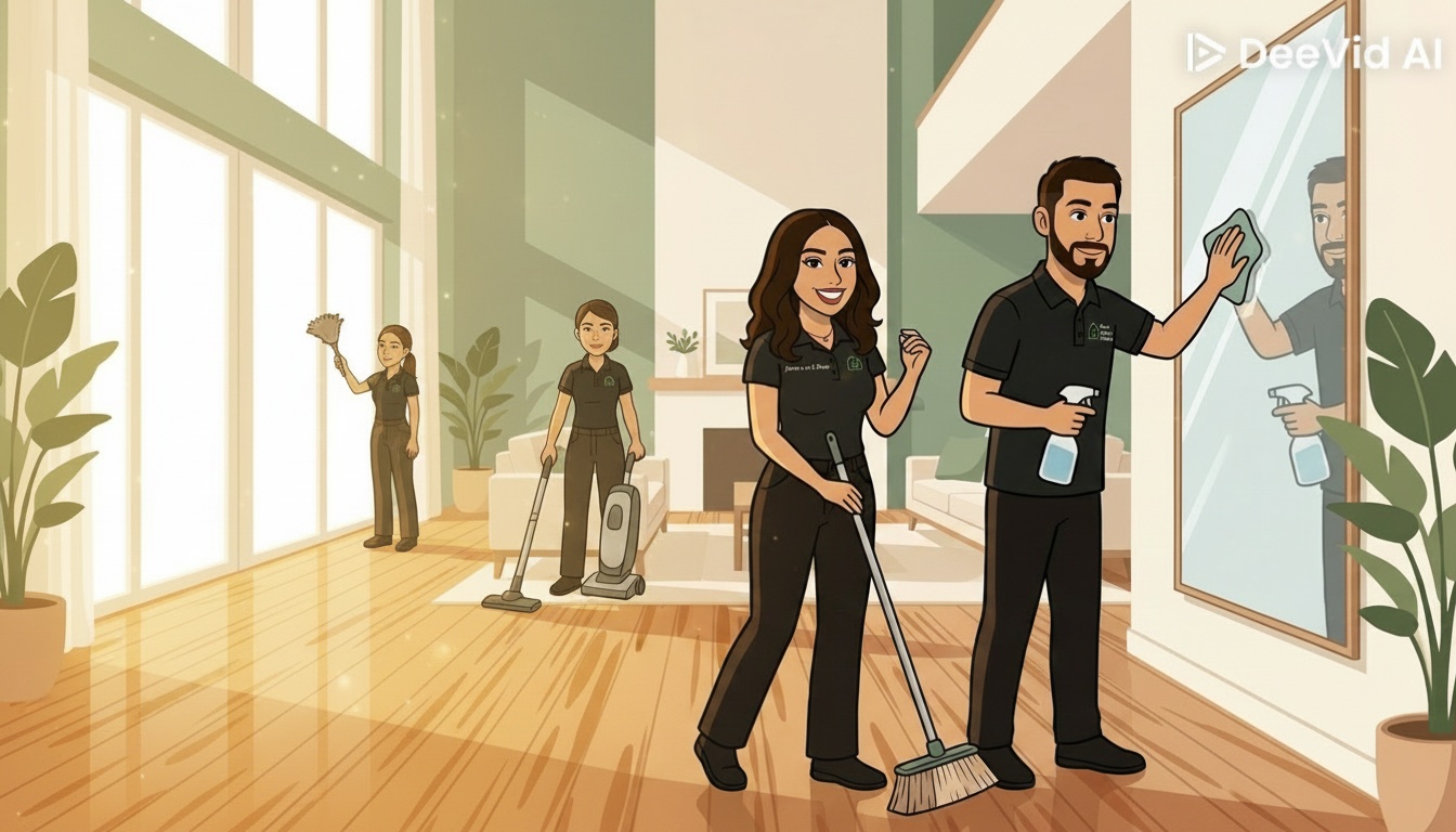 The Clean Serenity team β animated cartoon illustration