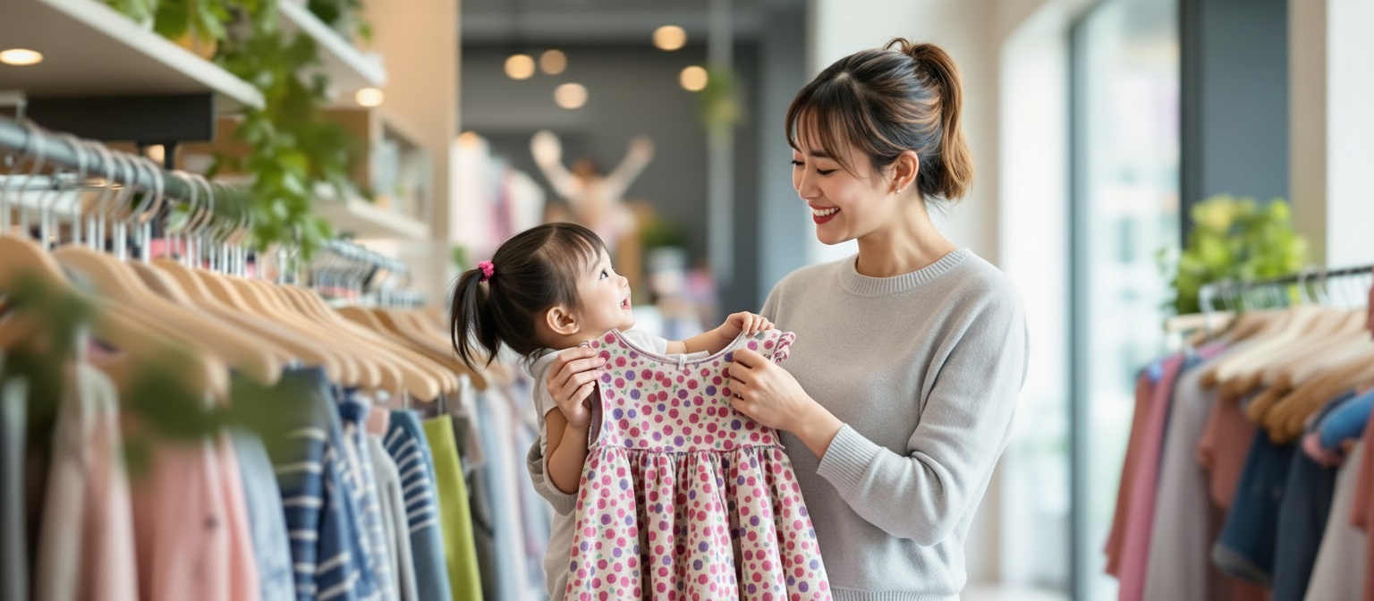 子供服を選ぶ親子