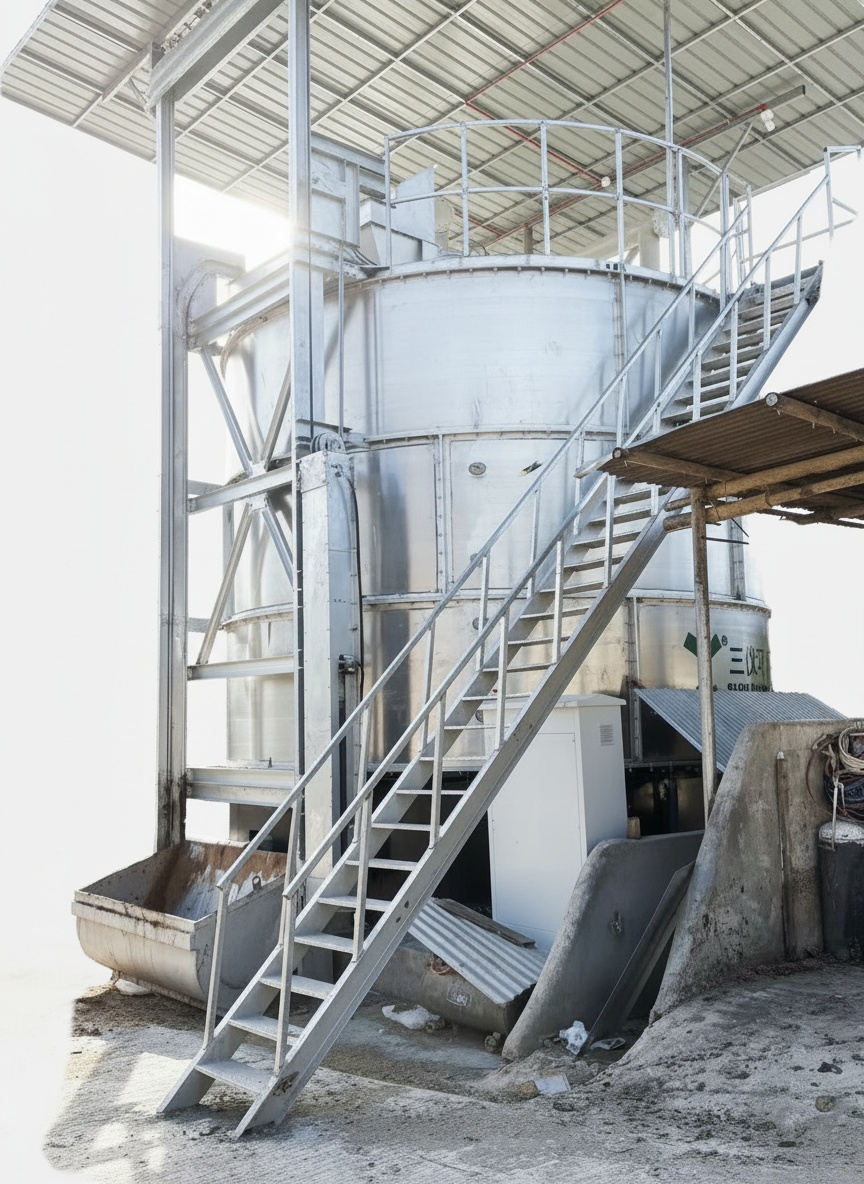 Réservoir de fermentation 130m³ — vue escalier et structure