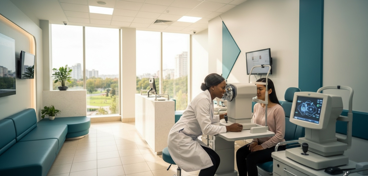 Modern ophthalmology clinic in Eldoret Kenya with advanced eye examination equipment and professional eye care specialists