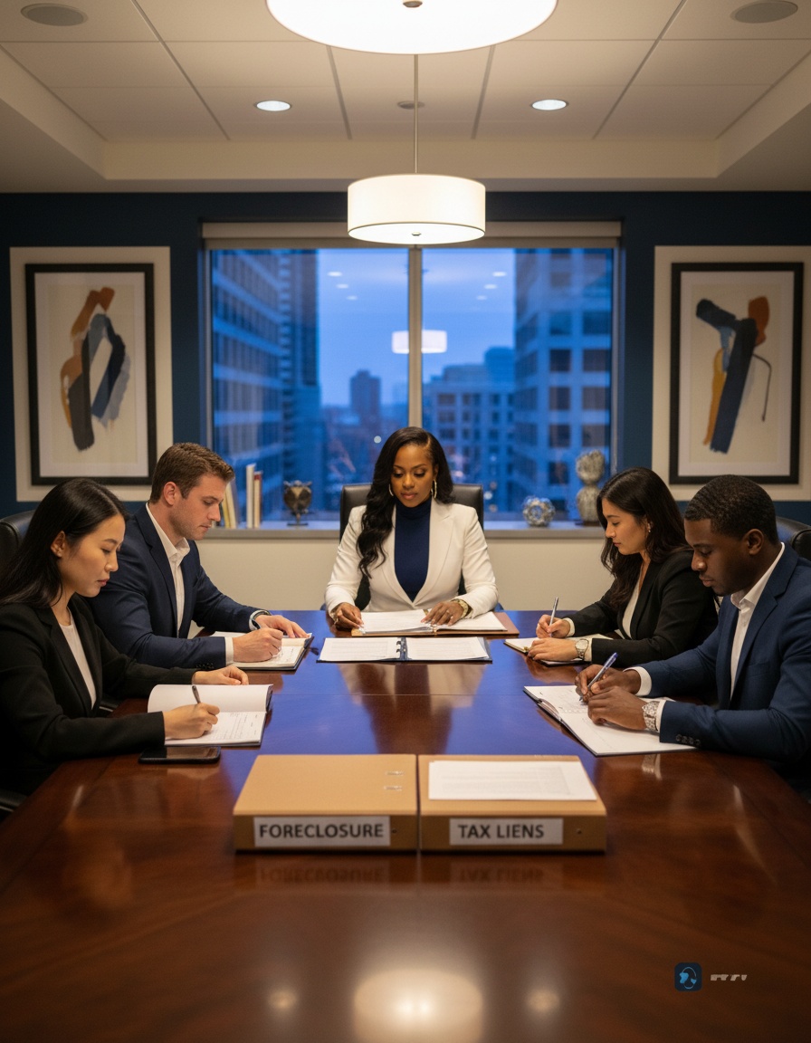 Team working on foreclosure and tax lien files