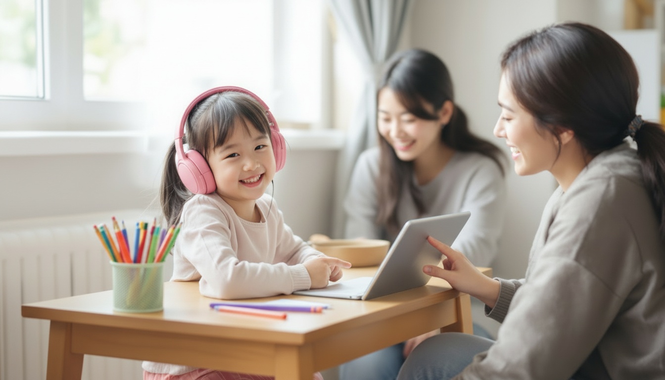 Palfish Academyで楽しく英語を学ぶ日本人の子供とママ