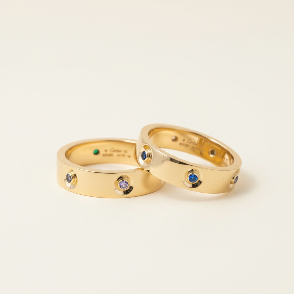 Aros Matrimonio con 5 Piedras Semipreciosas