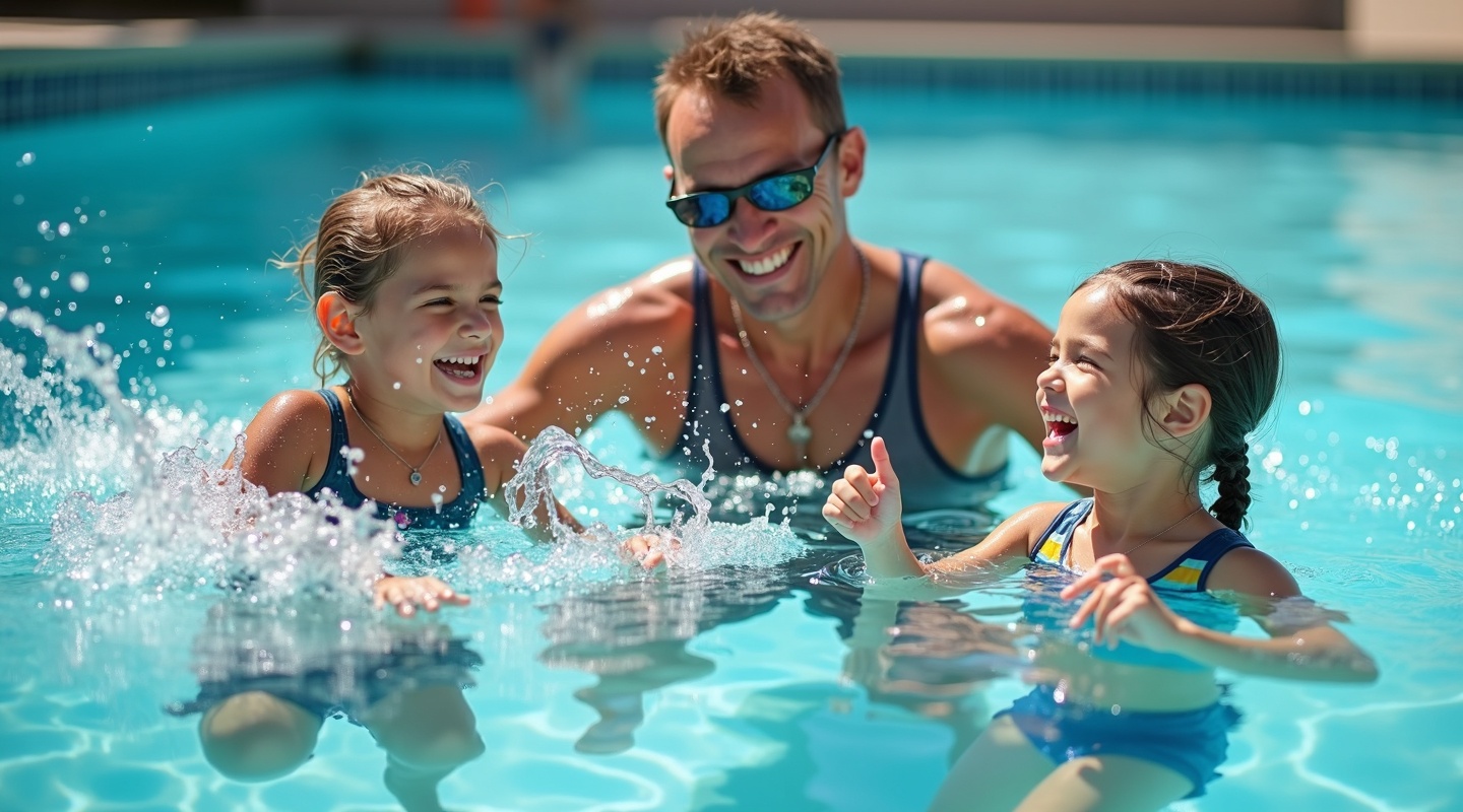 Children learning to swim
