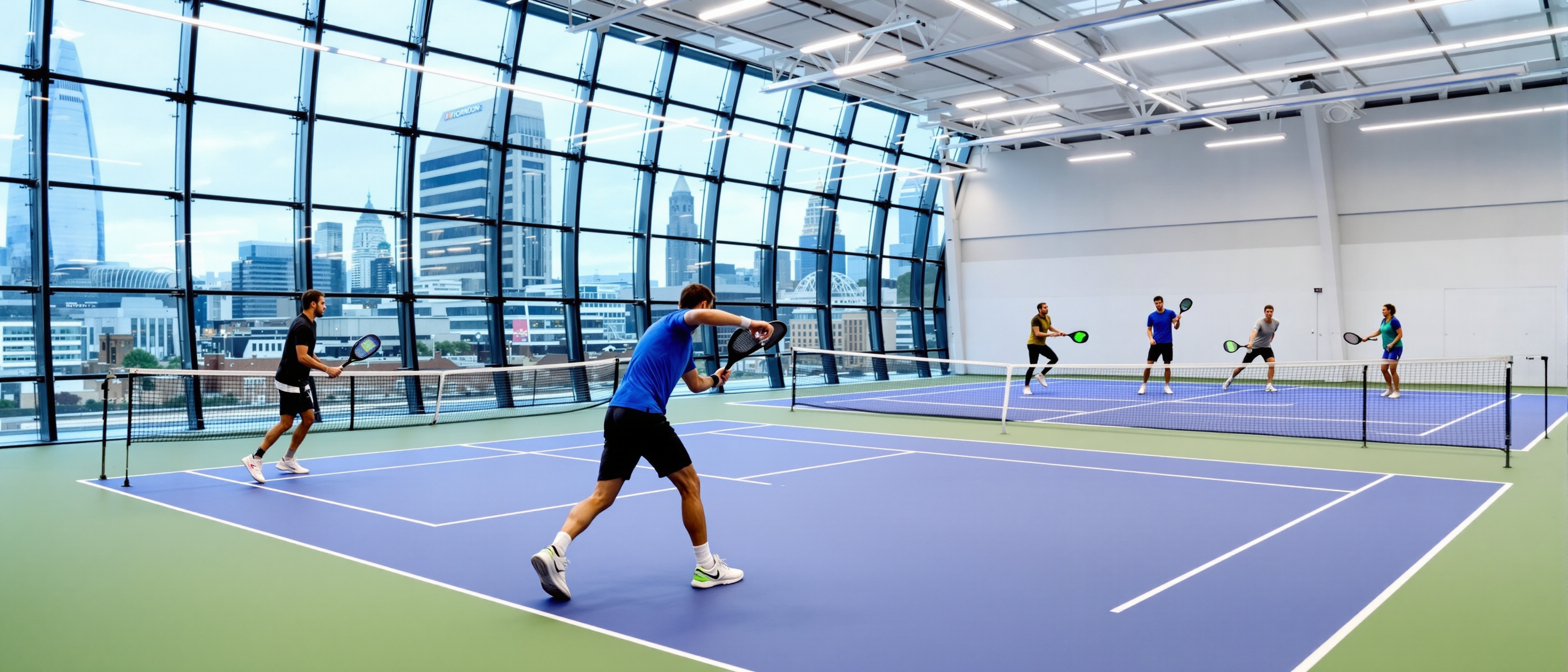 Padel players in a modern indoor UK padel court facility