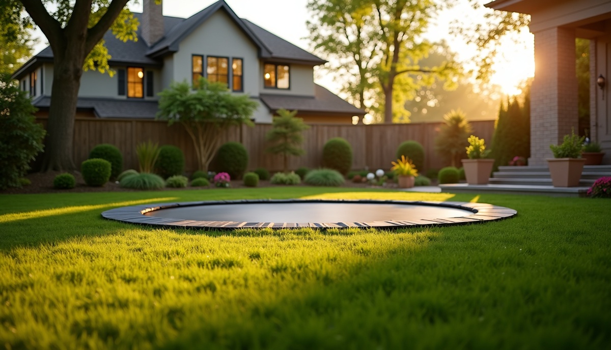 Inground trampoline installation in Omaha NE backyard