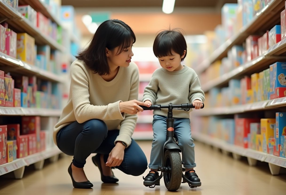 ストライダーを検討する日本人の親子