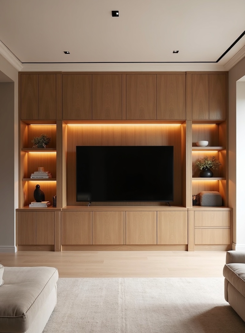 MITRE bespoke media unit carpentry Bespoke high-end media unit — custom built-in cabinetry by MITRE