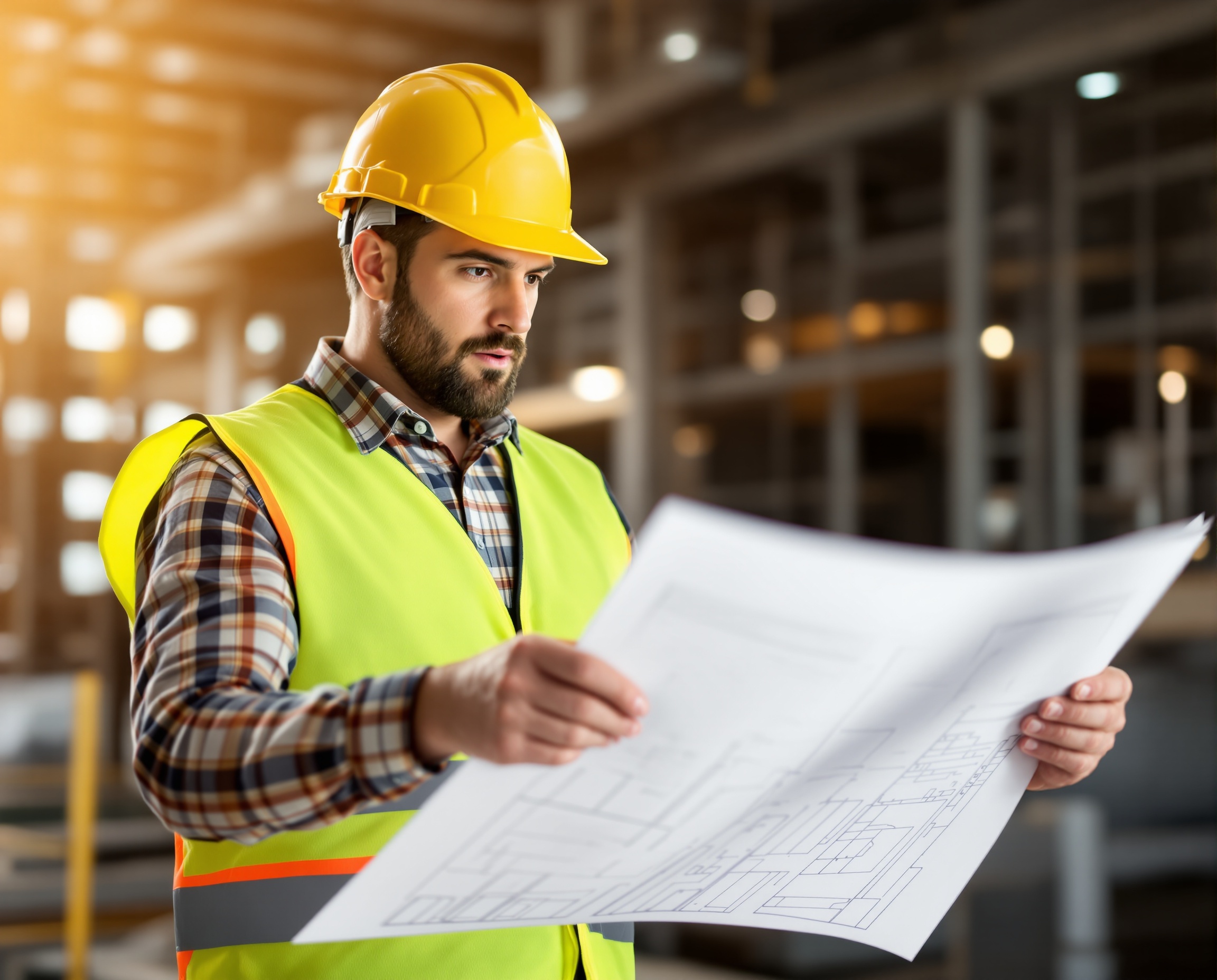 Profissional analisando projeto de obra em Uruguaiana