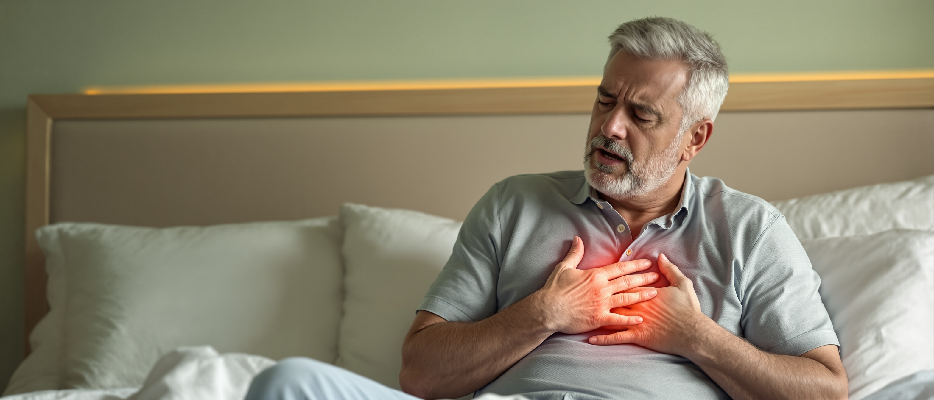 Man experiencing chest pain — cardiovascular complications of untreated sleep apnoea