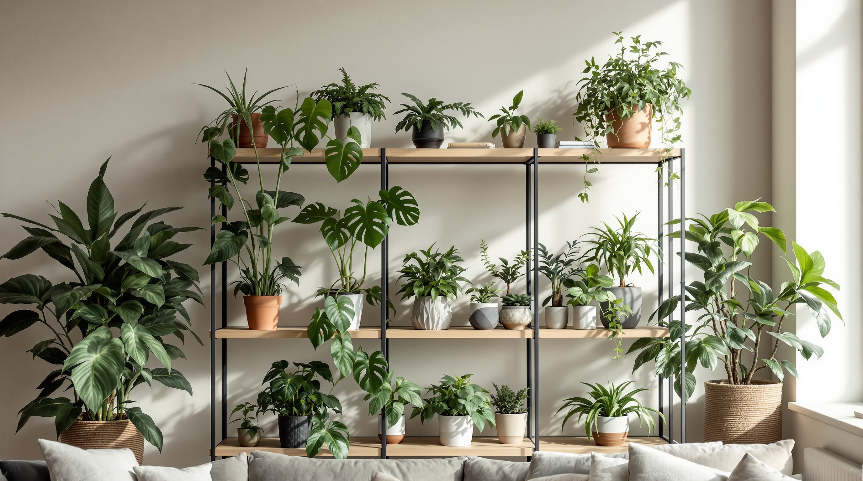 Lush indoor plants in modern home