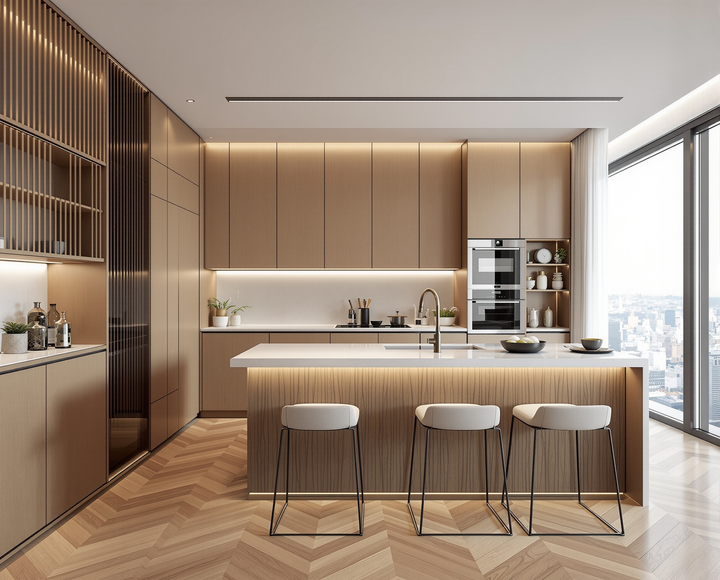 Designer kitchen with island Meier apartment Rothschild Boulevard Tel Aviv