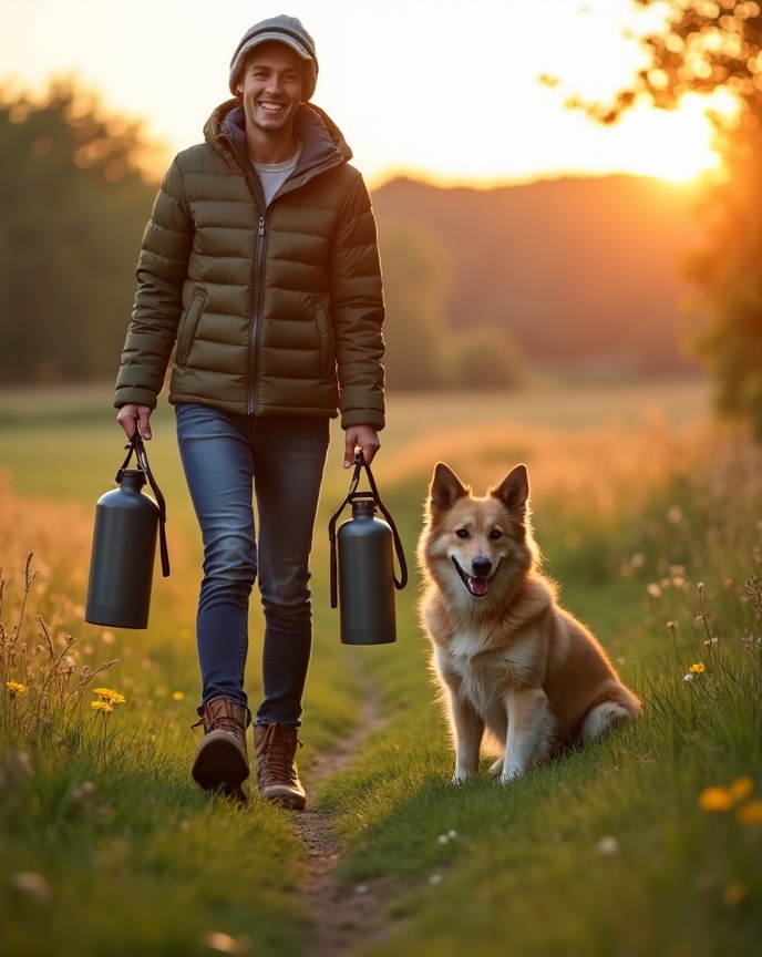 Happy dog owner with two BESTIES bottles