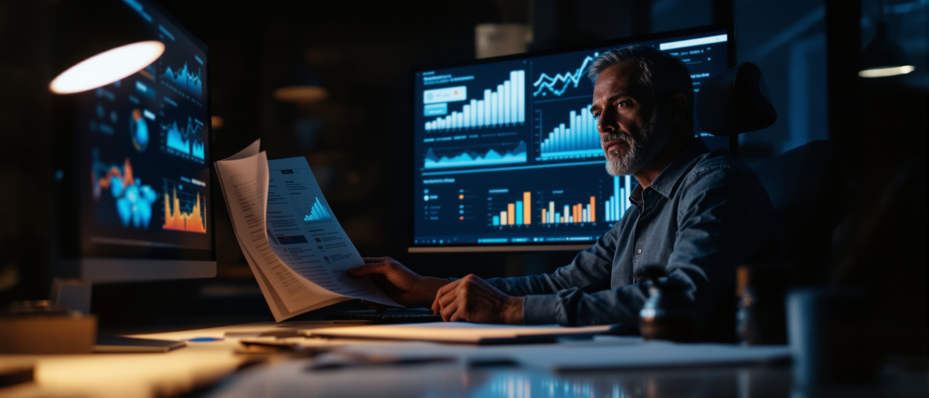 Veteran entrepreneur reviewing strategic growth plans
