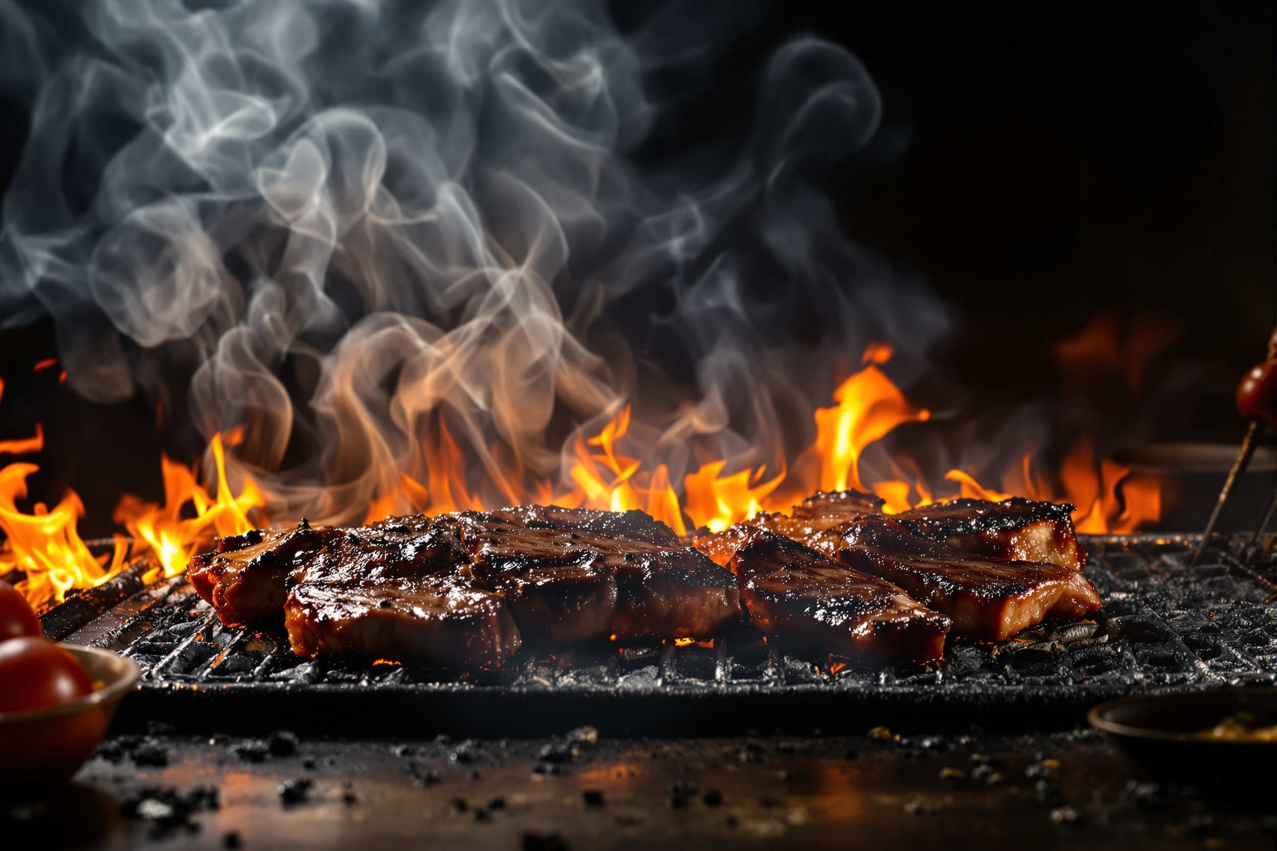 Kosher BBQ grill with flames