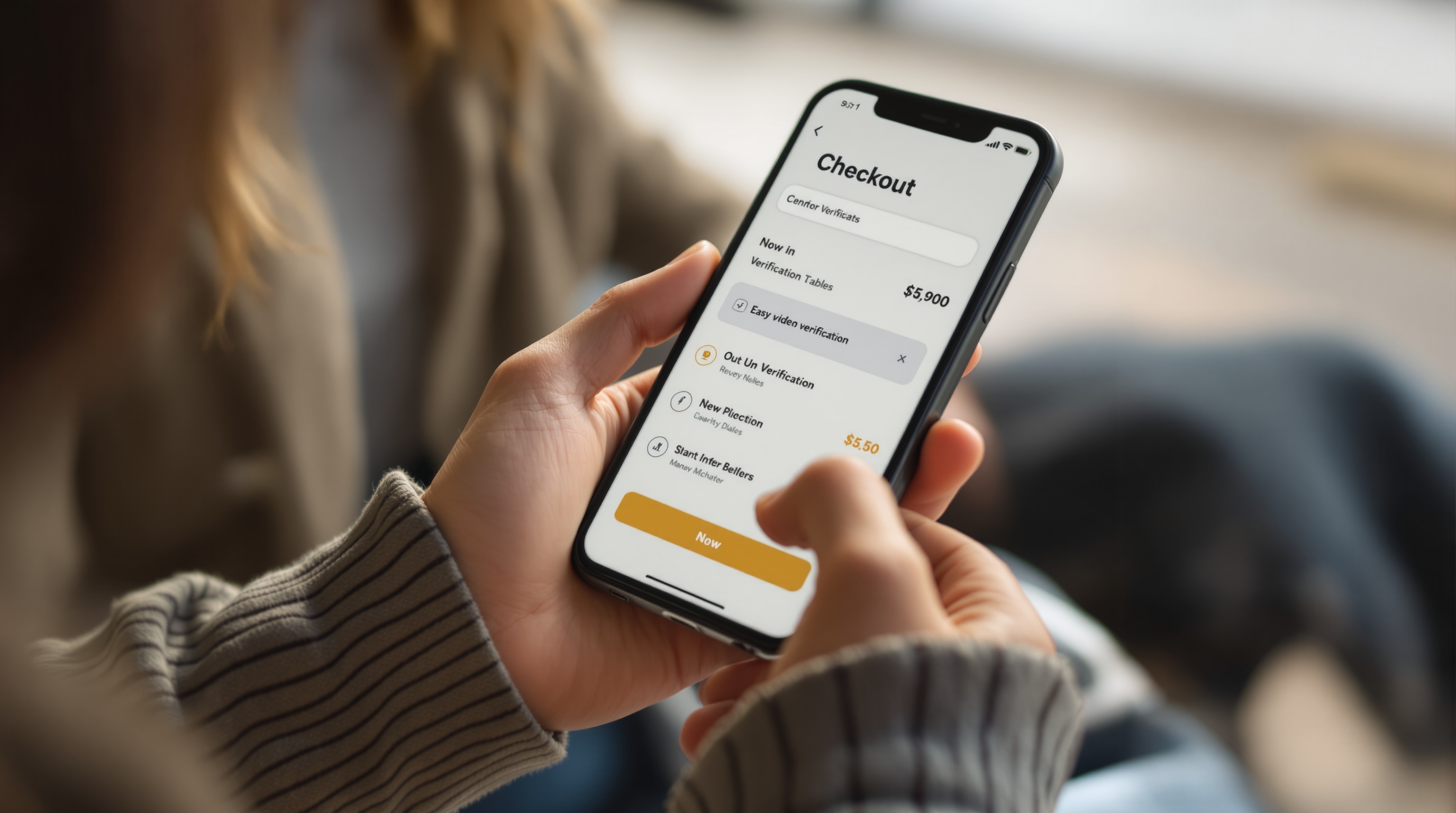 Hands reviewing an online order verification screen on a smartphone, symbolizing trust and legitimacy checks