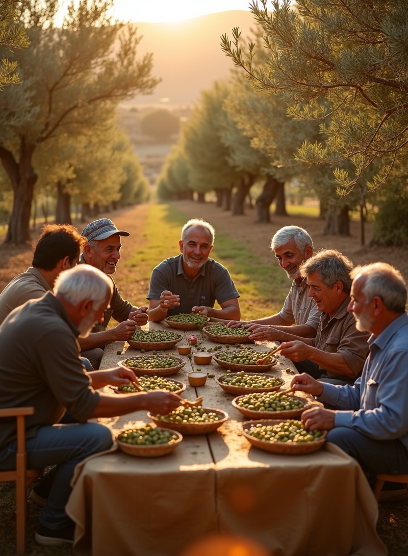 Family gathering during olive harvest in Tunisia