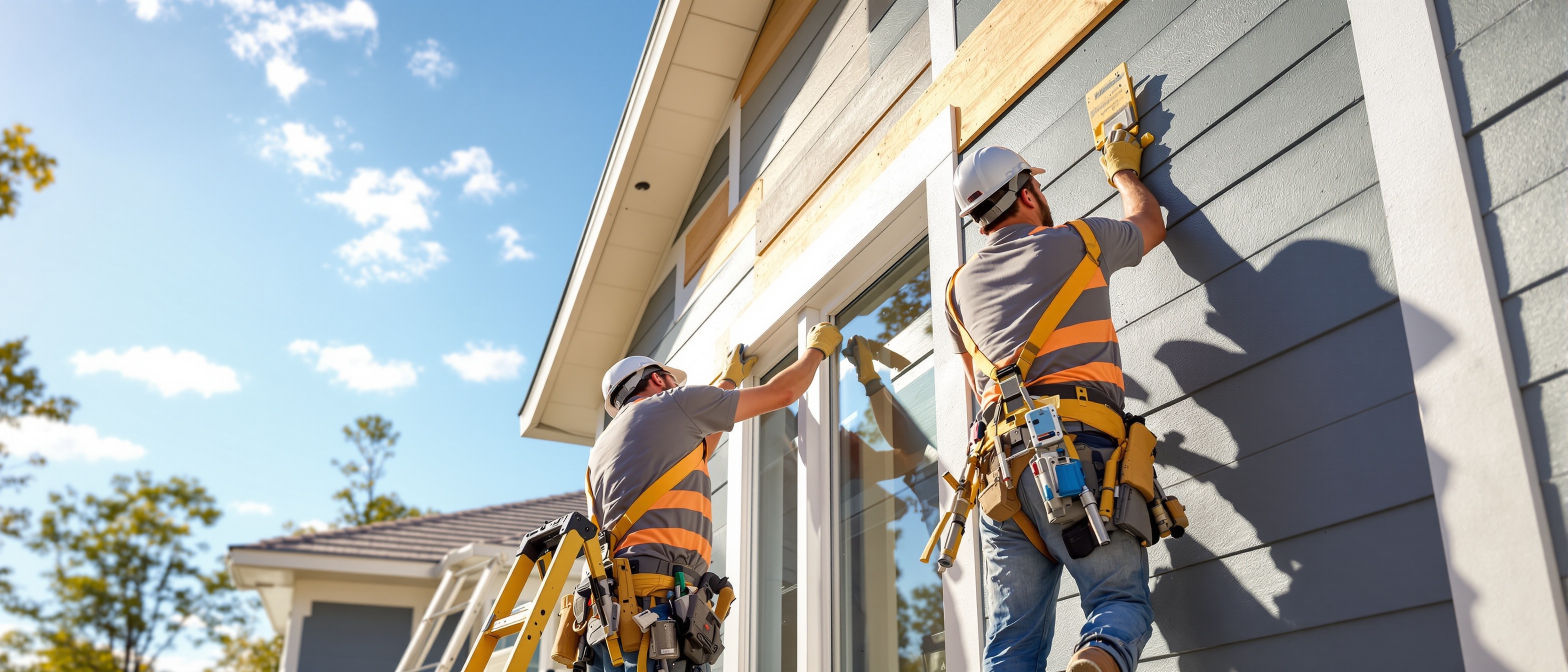 Subcontractors working on James Hardie siding installation