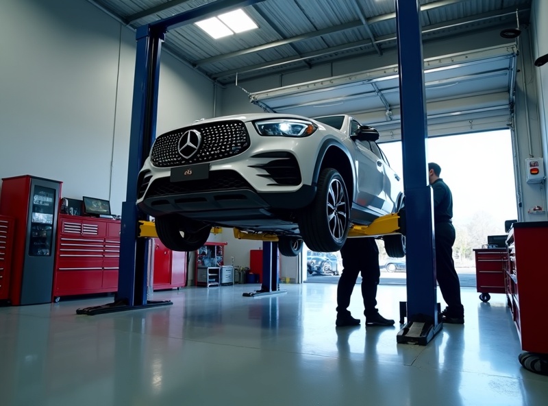 Car on hoist being serviced at Sutherland Shire Auto Centre