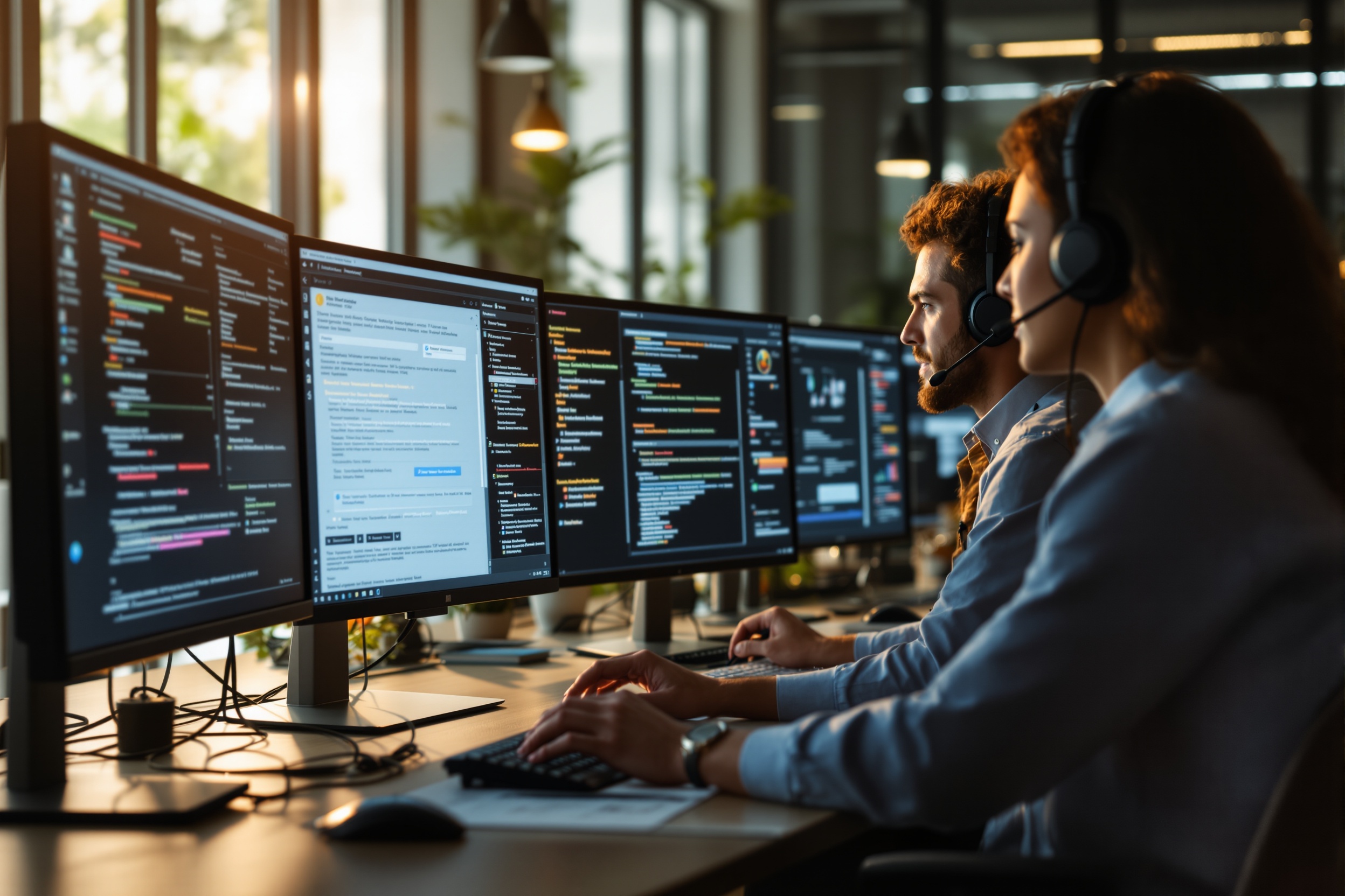 CRM operations center with dashboards showing support metrics and performance monitoring