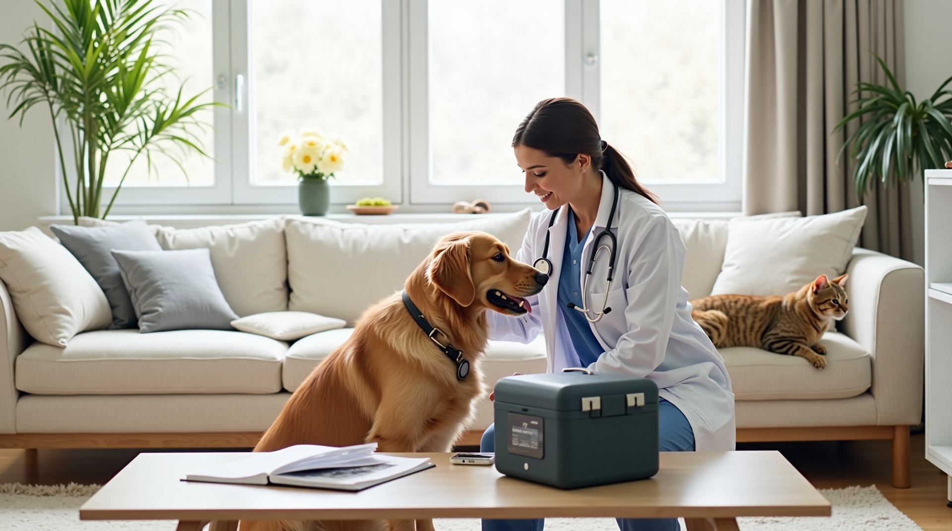 Atendimento veterinário domiciliar com cão e gato