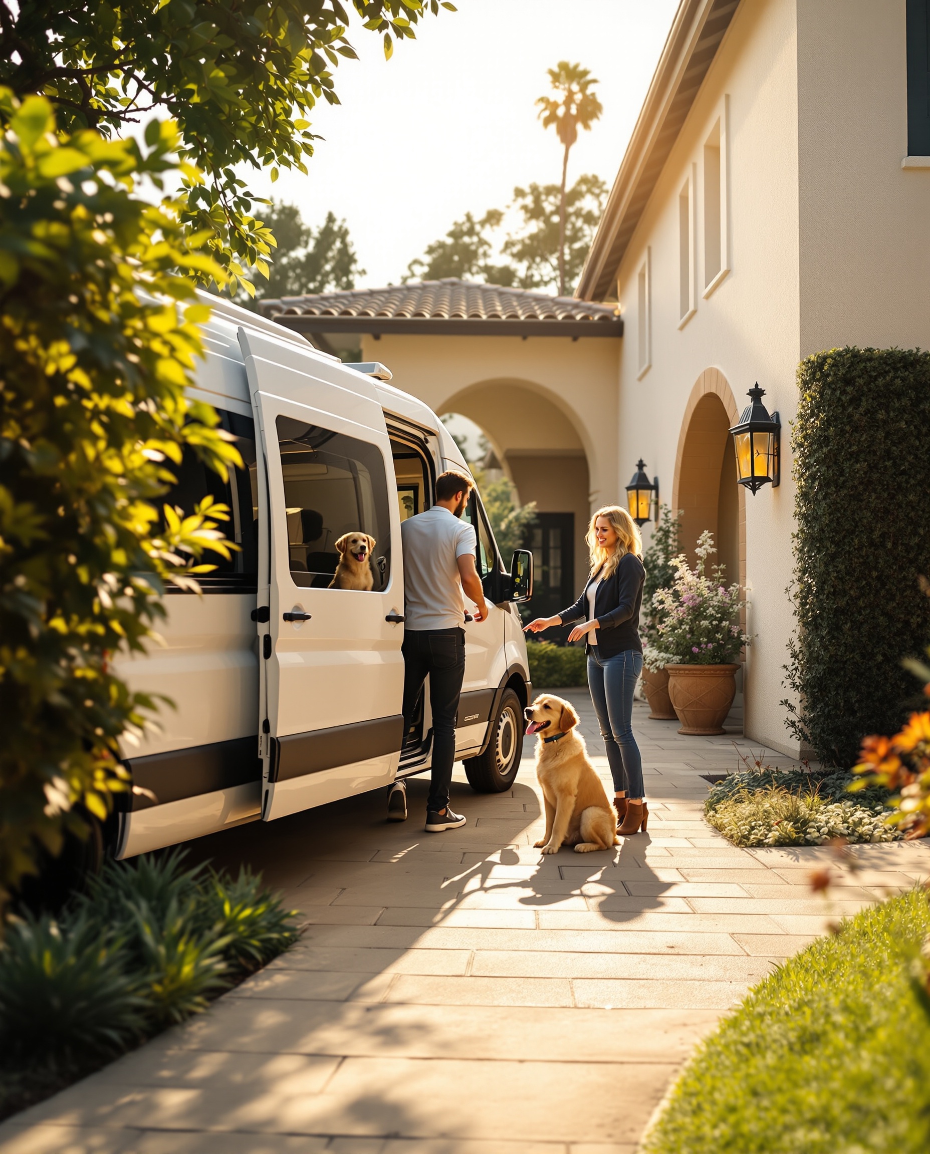 Mobile pet groomer arriving at home in Orange County