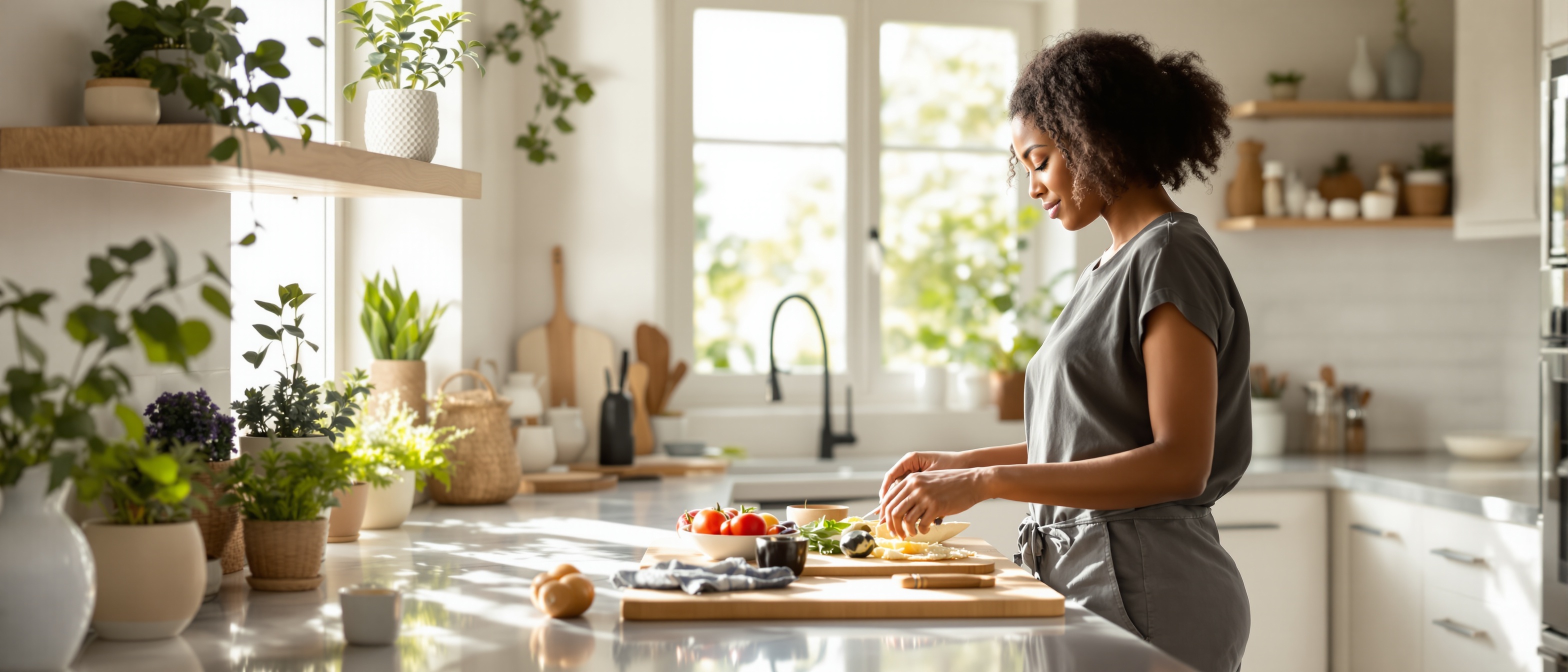 Beautiful Black woman in modern kitchen