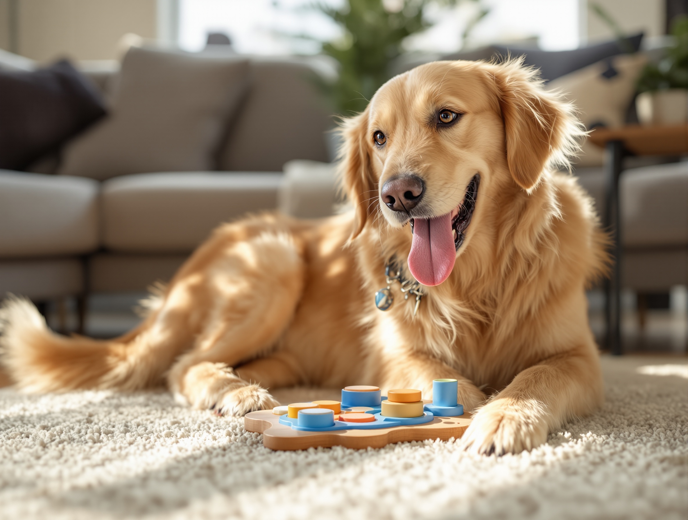 Dog playing with interactive puzzle toy