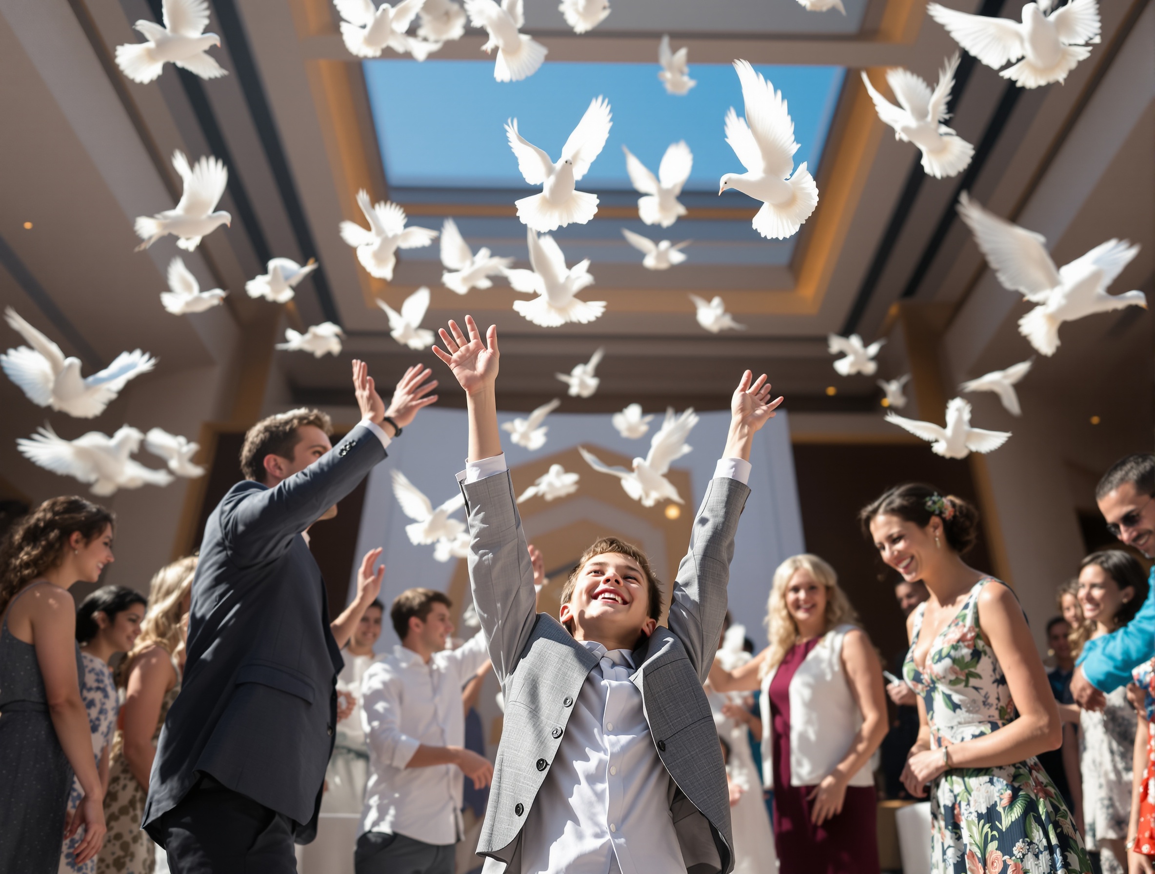 הפרחת יונים בבר מצווה של איתי - הפרחת יונים באירוע בר מצווה בהרצליה