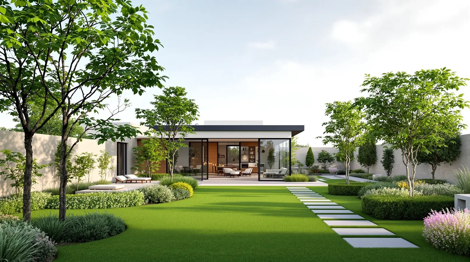 Modern villa bahçesi peyzaj tasarımı ve 3D projelendirme