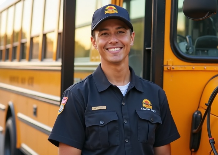 School bus driver with modern fleet