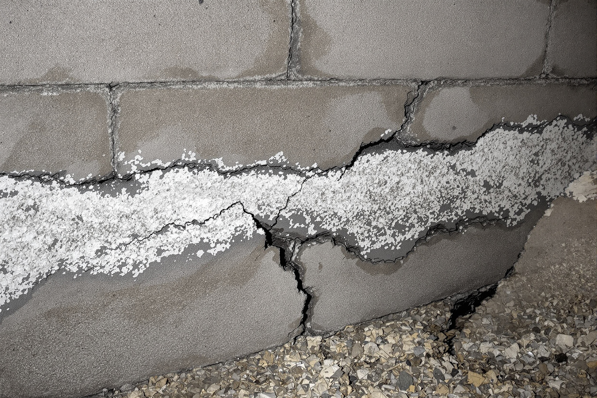 Bowing foundation wall before repair in Philadelphia area