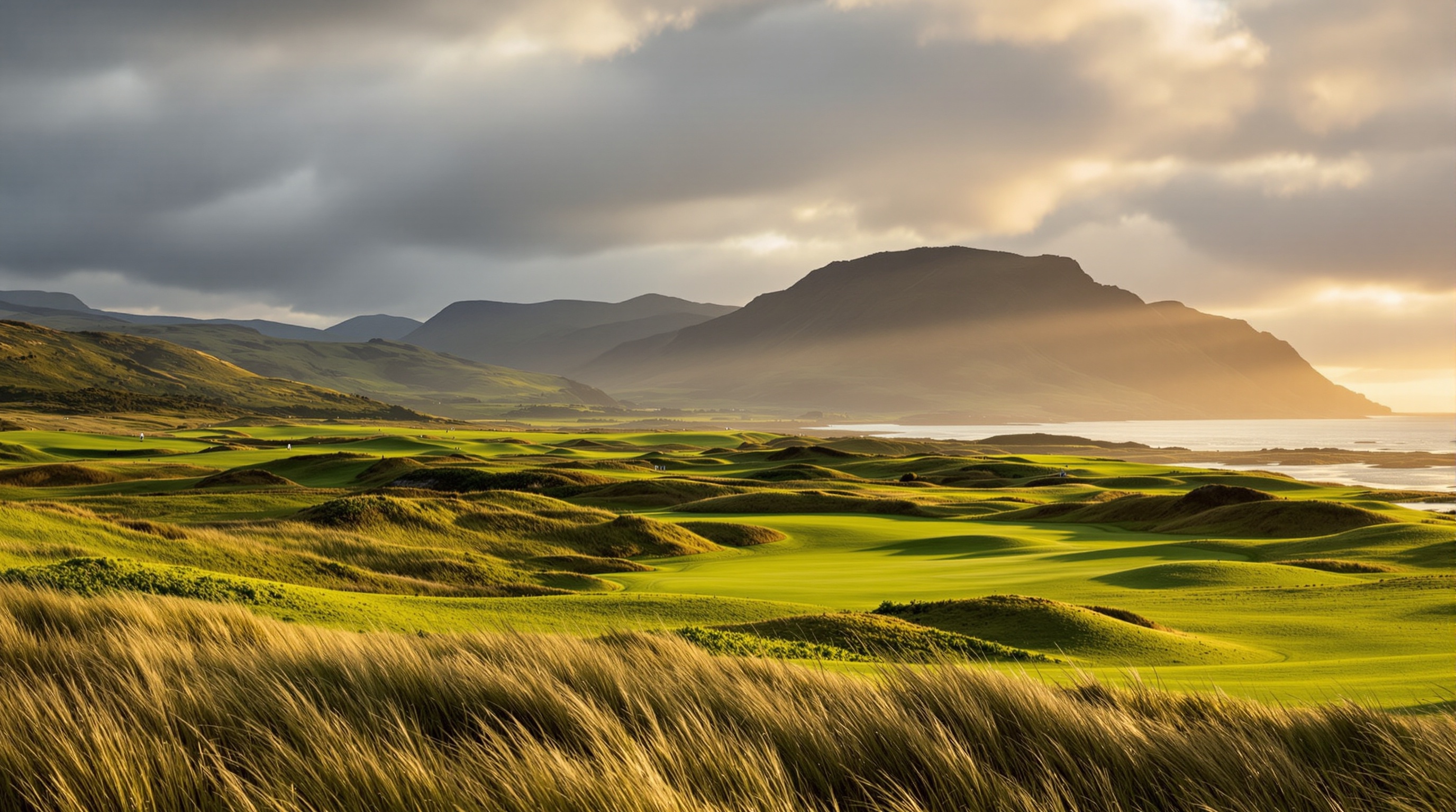 Luxury golf travel in Northern Ireland near Royal County Down — Mourne Mountains backdrop