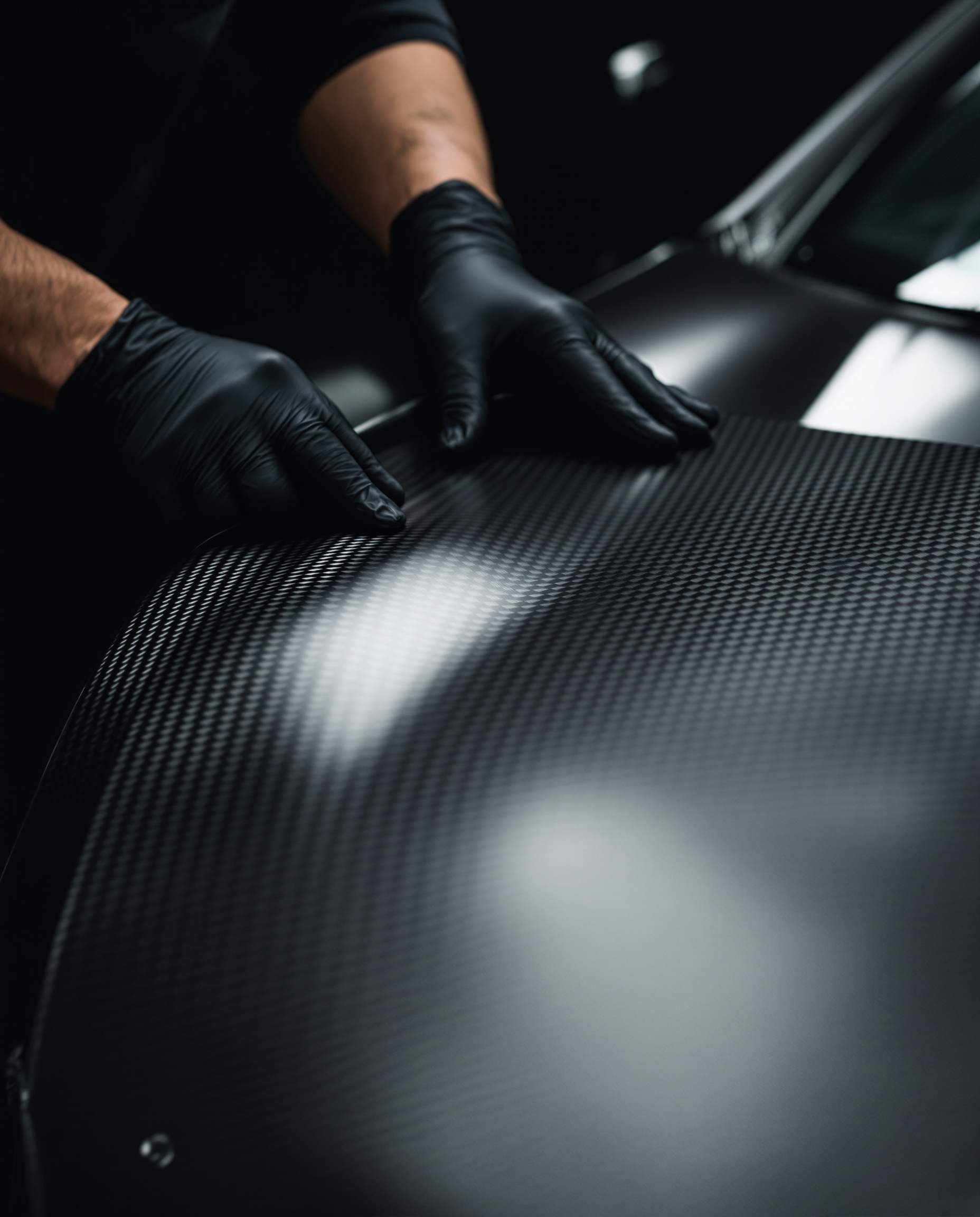 Fahrzeugfolierung Lampertheim – Präzisionsarbeit bei New Skin Factory New Skin Factory Lampertheim – professionelle Handarbeit beim Aufbringen von Premium-Folie auf ein Luxusfahrzeug