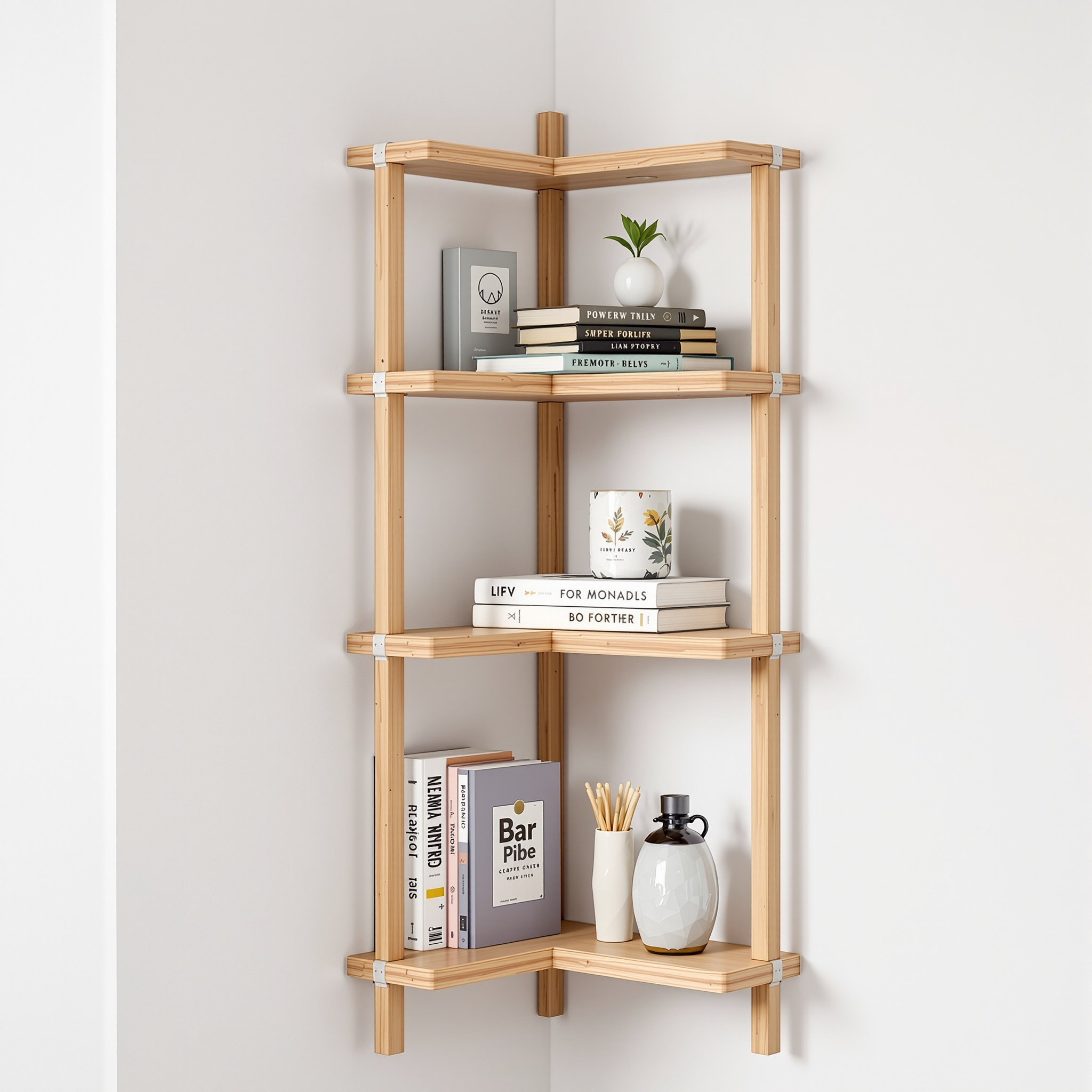 Bambu Köşe Kitaplık 5 Raflı
