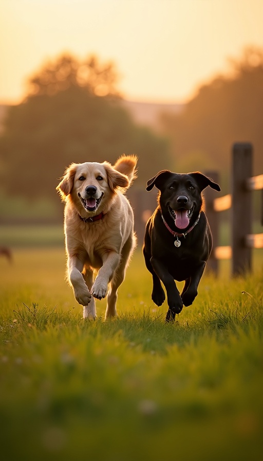 Dogs playing in countryside
