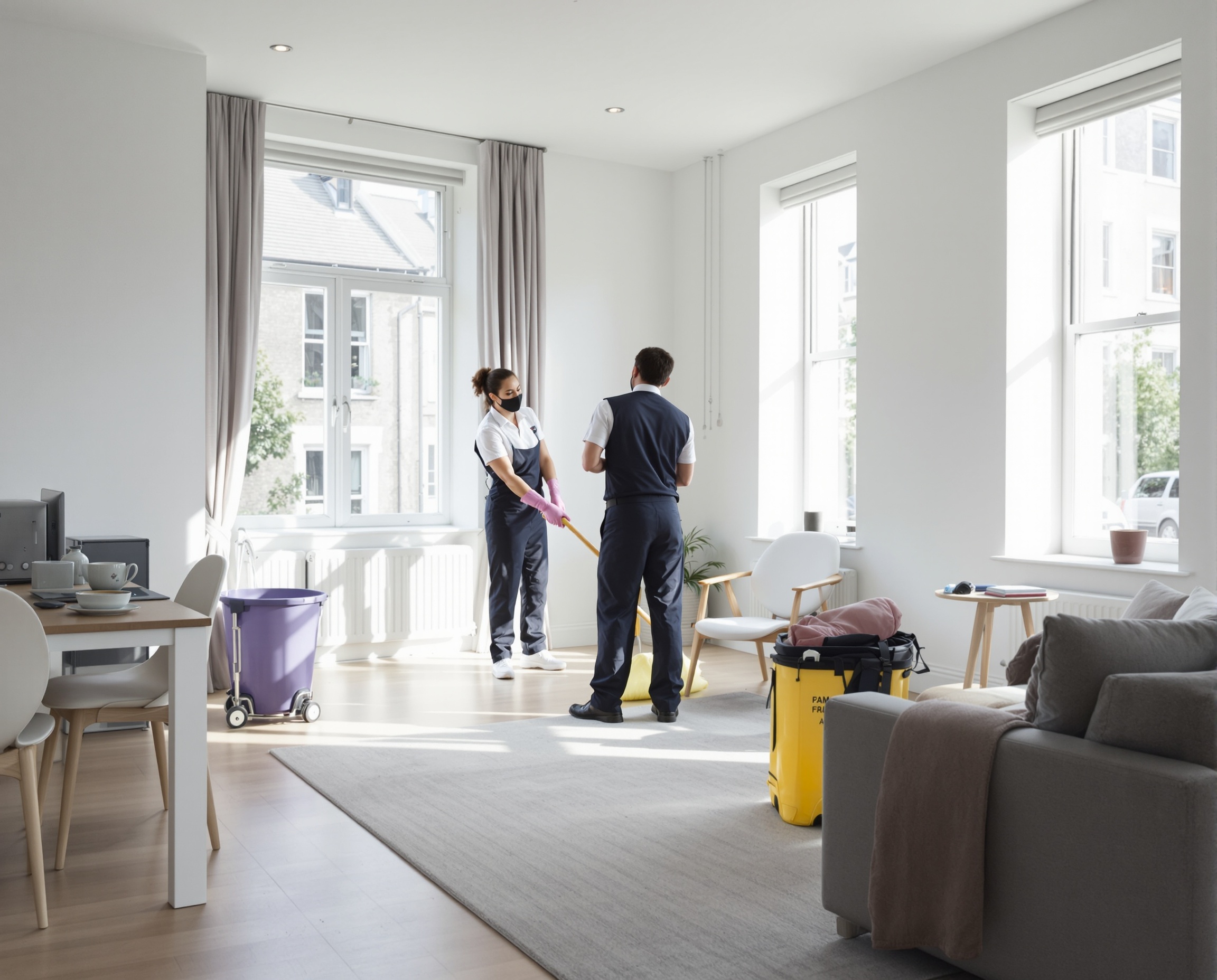 Professional cleaning team working in a London property