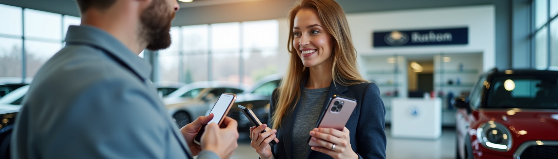 Customer making contactless payment for car service at UK dealership