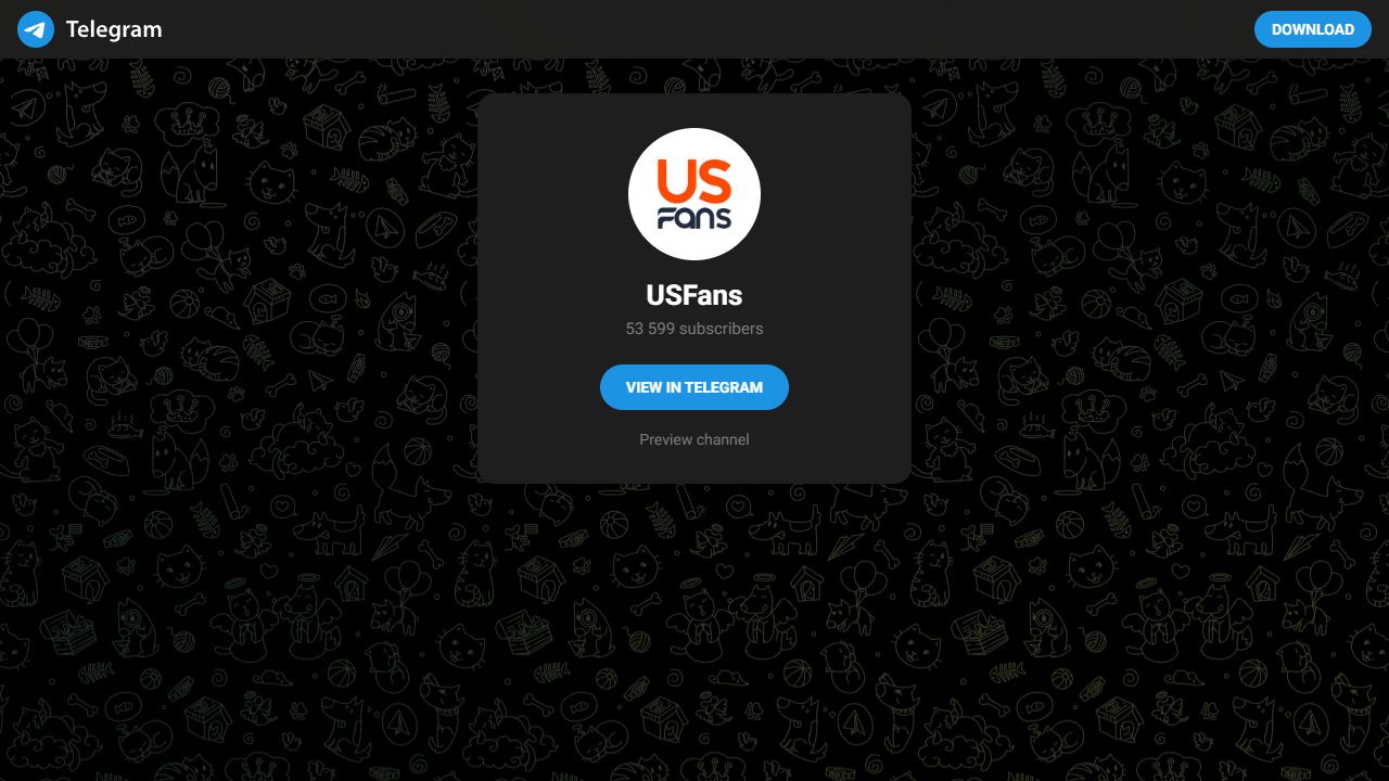 USFans Telegram landing with View in Telegram and Preview channel controls